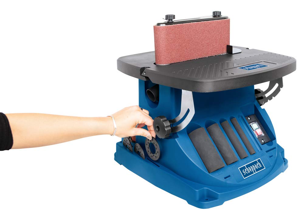 Scheppach OSM600 Lijadora de Banda y De Eje Oscilante 2 en 1 para un Acabado liso sin Rayas, 450W de Potencia, Azul