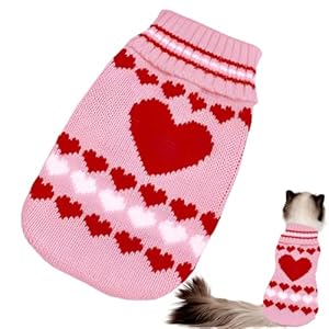 Pull en Tricot pour Chats, Vêtements de Chat d&rsquo;hiver avec amour, Pull pour Chat Hiver, Pull pour Animaux, Manteau en Tricot à col roulé, Pull Chat Tricoté Chaud, Gilet pour Animaux de Compagnie, rose