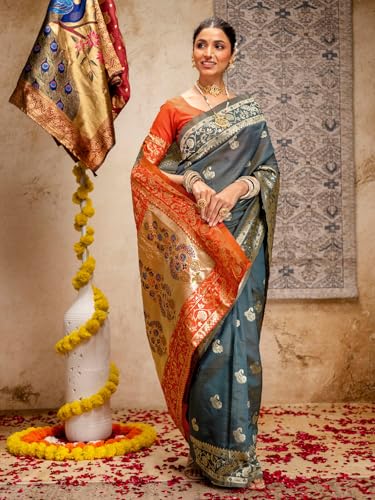 Image of SIRIL Women's Paithani jacquard Silk Saree |Chandrakor Paithani jacquard Saree With Unstitched Blouse Piece