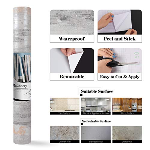 Lacheery Thick Concrete Wallpaper Peel And Stick Silver Gray Contact Cement Paper Self Adhesive Interior Film Decorative Wall Paper For Table Bar Top Accent Wall Abstract Metal Look 15.8"X80" #TOP5