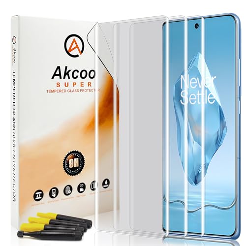 Akcoo Screen Protector for OnePlus 12R Tempered Glass UV Set - 3 Pack Edge to Edge Full Coverage 9H Hardness Scratch Resistant Touch Sensitive