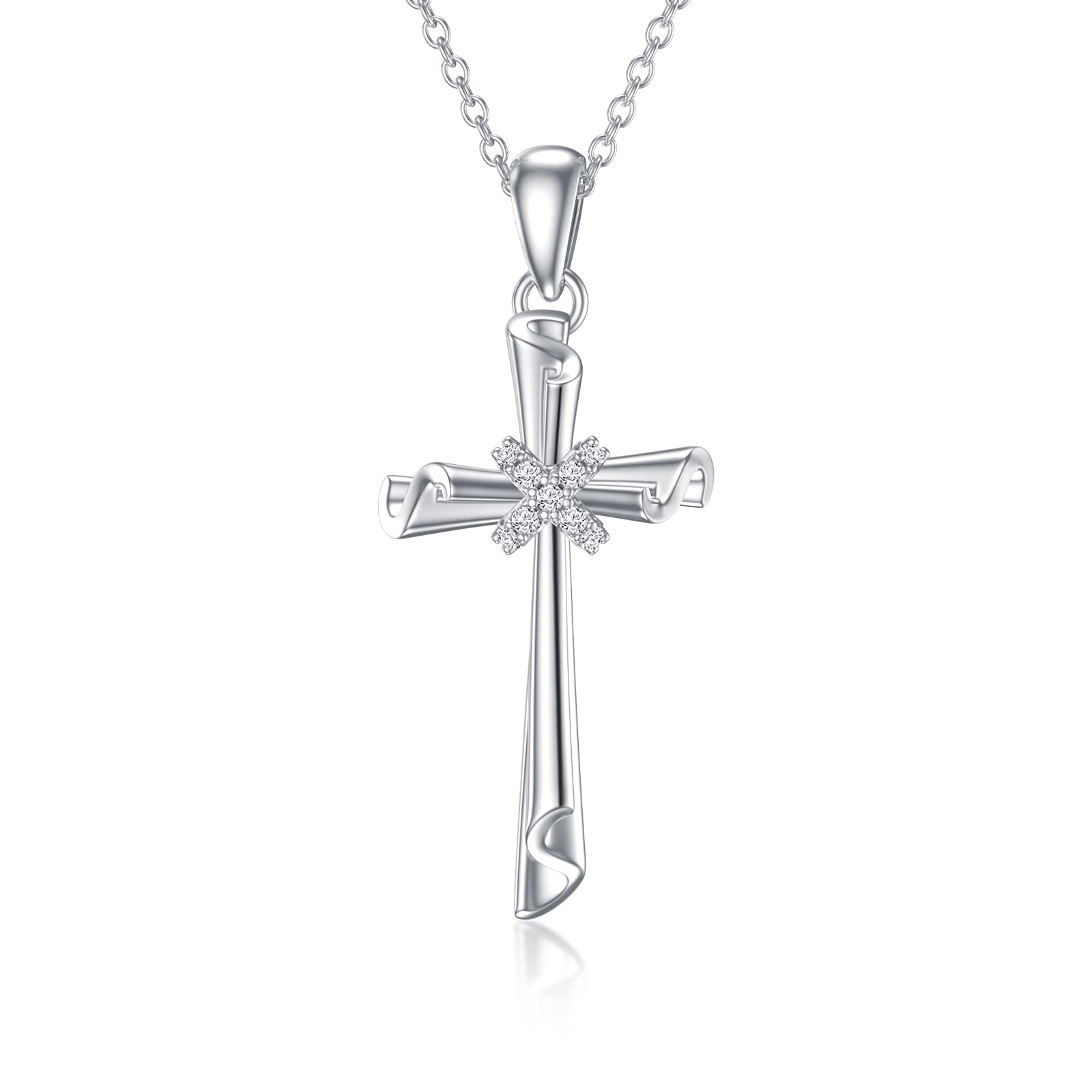SISGEMNatural Diamond Cross Necklace in Sterling Silver for Women Teen Girls, S925 Cross Pendant Necklace Diamond Cross Jewelry Gifts for Birthday Christmas 18+2 inch