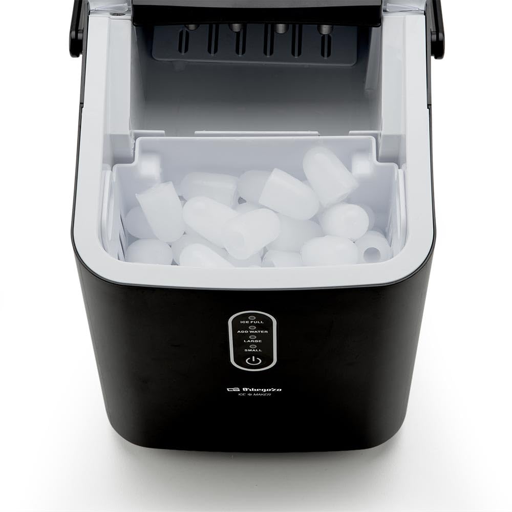 Suinga Máquinas para Hacer Hielo, Maquina de Hielo Portátil y Autolimpiante con Mango, Equipado con Hielo Pala de Puede Colocar Boca Abajo, 8 Cubitos Hielo Tipo Balas/6-8 Minutos, 12Kg/24h