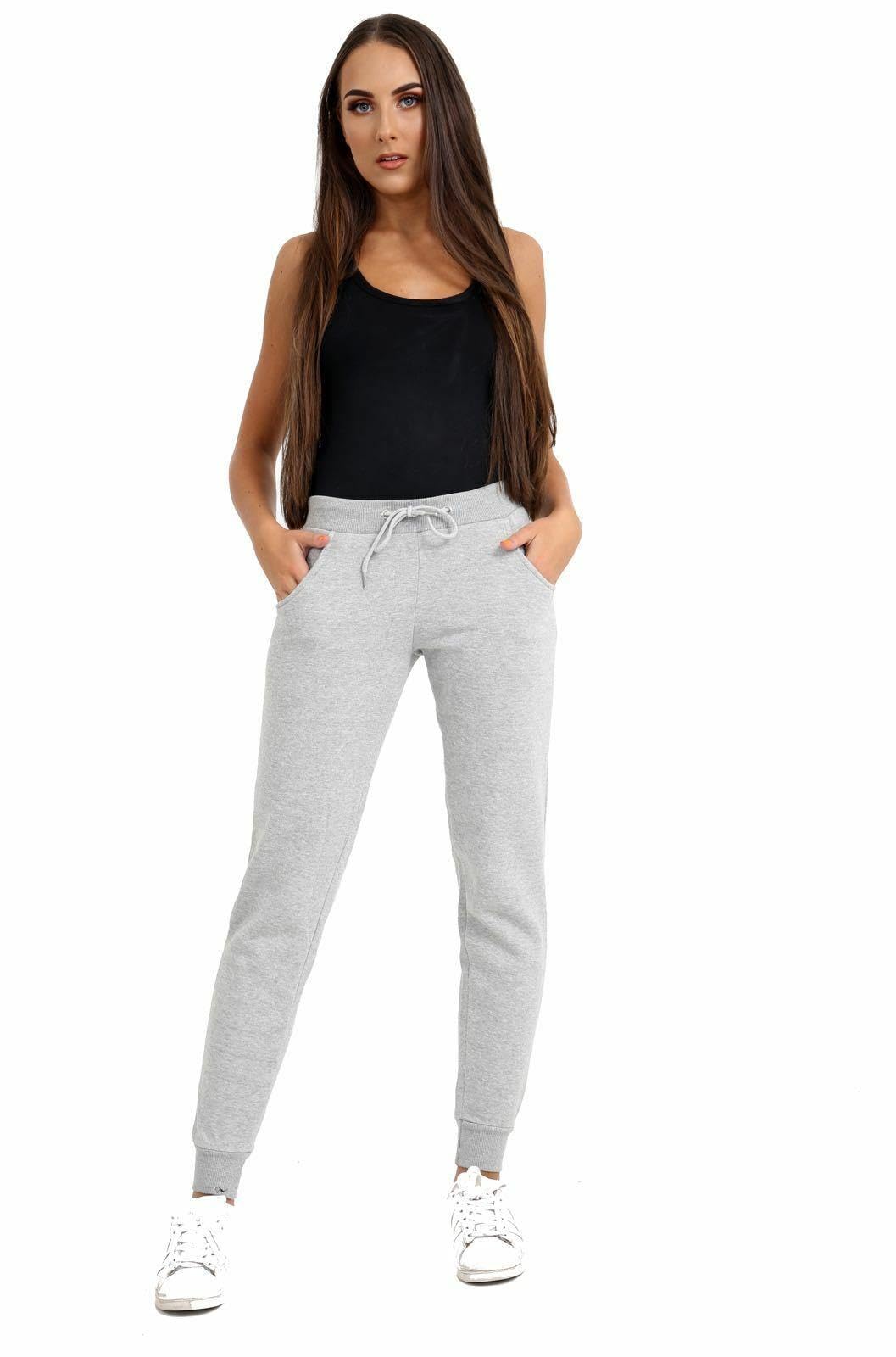 True Face Womens Trousers Regular Fit Sweatpants Bottoms Fleece Skinny Joggers Jogging Ladies Gym Lounge Fleece Pants Grey M