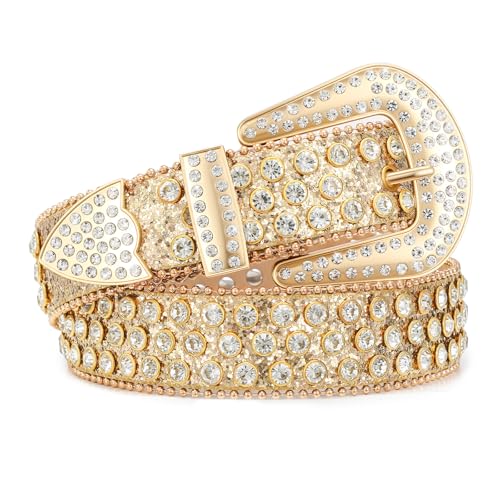 SUOSDEY Men Women Cowboy Rhinestone Belt Western Cowgirl Bling Sequins Diamond Shiny Studded Belt for Jeans