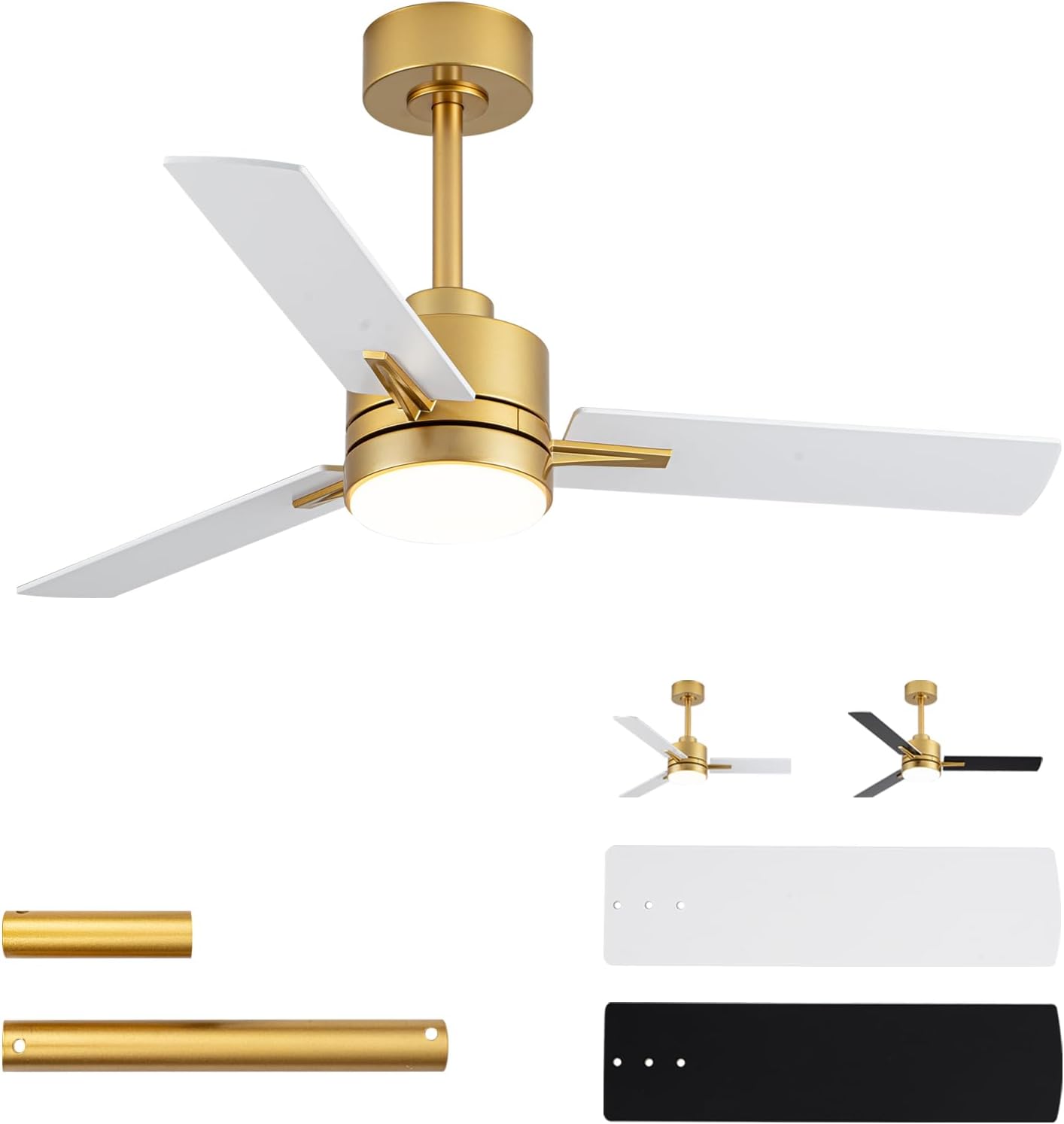 42'' Ceiling Fan with Lights and Remote, Low Profile Modern Ceiling Fan Gold, 6 Speed, Reversible, 3000k-6000k LED, Quiet DC Motor for Indoor Outdoor Bedroom Living Room Gold White 42 Inch