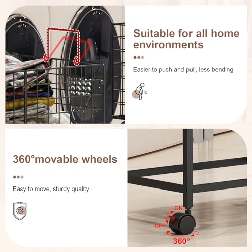 Image of Wire Laundry Hamper Cart,Rolling Laundry Carts with Pull Handle,Black Tall Laundry Basket,Commercial Wire Laundry Hamper Cart-23.6 * 15.75 * 28 inches