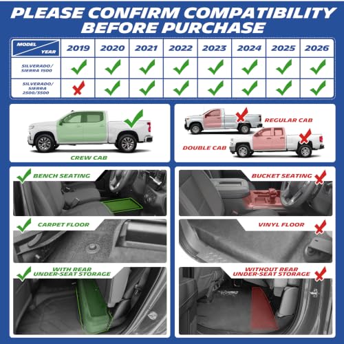 Image of Michelin Vehicle Mats for 2019-2026 Chevy Silverado /GMC Sierra 1500 | 2020-2026 2500 /3500, Crew Cab Bench Seat W /Under Seat Storage, All-Weather TPE Custom Fit Liner, Premier