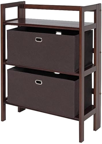 Winsome Torino - Juego de librerías plegables de 3 piezas con cesta de tela, almacenamiento y organización, expreso/chocolate