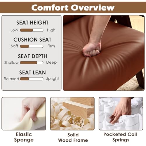 Image of STHOUYN Faux Leather Accent Chairs Set of 2, Wooden Arm Chairs (Brown) | STHOUYN, Mid Century Modern, Living Room, Office ,Waiting Room