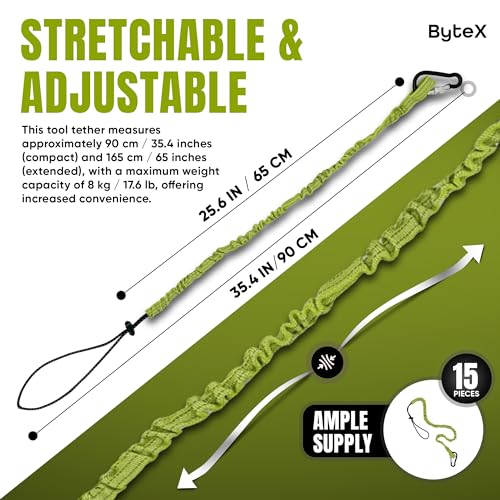 Image of ByteX 15 Pack Tool Lanyard with Single Metal Buckle and Adjustable Loop End, Standard Length, Maximum Weight Limit 8KG 17.6lb