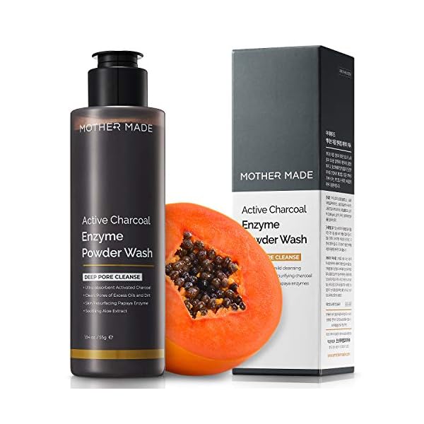 MOTHER MADE Deep Pore Cleansing Active Charcoal Powder Face Wash, 1.9 oz | Acne Free Daily Microfoliant | pH Balancing Vegan Cleanser for Oily Skin, Unscented