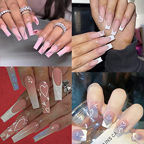 5D Heart Nail Art Stickers Decals White Embossed Self-Adhesive Valentine's Day Nail Art Supplies Heart Butterfly Hollow Out Design Nail Stickers For Women Diy Valentines Nail Accessories 4Sheets #TOP3