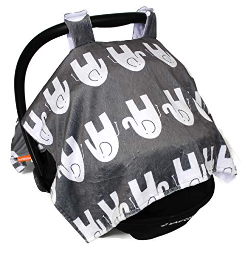 Image of Dear Baby Gear Deluxe Car Seat Canopy, Custom Minky Print White Elephants, White Minky Dot