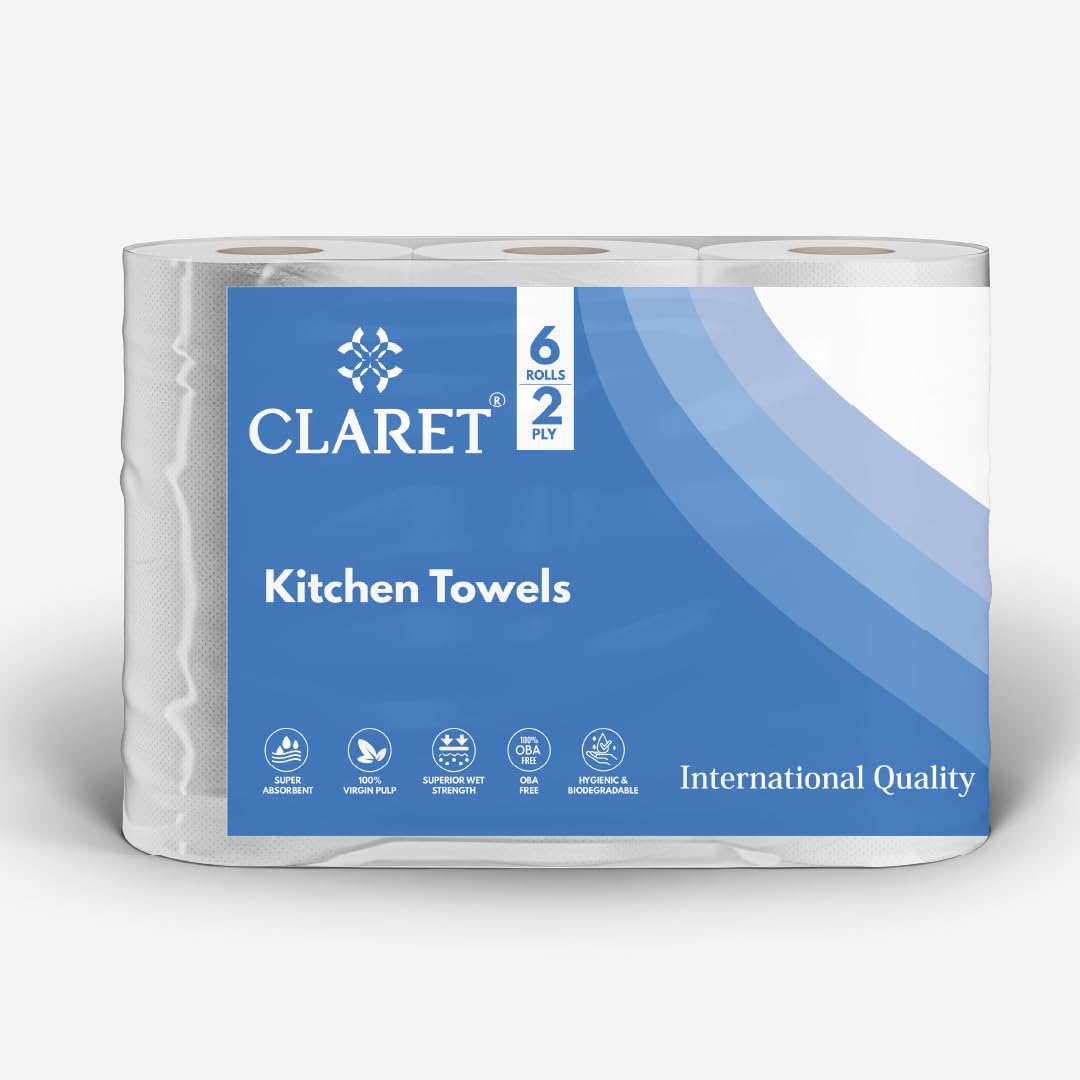 Claret 6 in 1 Kitchen Towels | 2-Ply | Each Roll 60 Pulls | 100% Virgin Pulp | Super Absorbent & Biodegradable | Strong & OBA-Free Tissue Rolls for Cleaning & Kitchen Use (Pack Of 1 (6 Rolls))-image-15