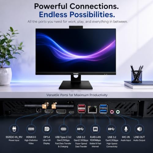 Image of Futopia 23.8 inch Full HD IPS All-in-One Desktop | Intel Core i5-14400 (Up to 4.70GHz) | 16GB RAM | 512GB NVMe SSD | Pop-up FHD Webcam | Wi-Fi 6 | Windows 11 Pro | Keyboard & Mouse Included
