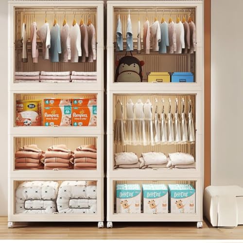 Image of Mevigo Door Plastic Wardrobe for Kids| Almirah and Wardrobe for Baby Clothes| Modular Storage Cabinet with Wheel Organizer for Cupboard Rack for Clothes /Shoes /Books /Toy (Shine White-721, 3- Door)