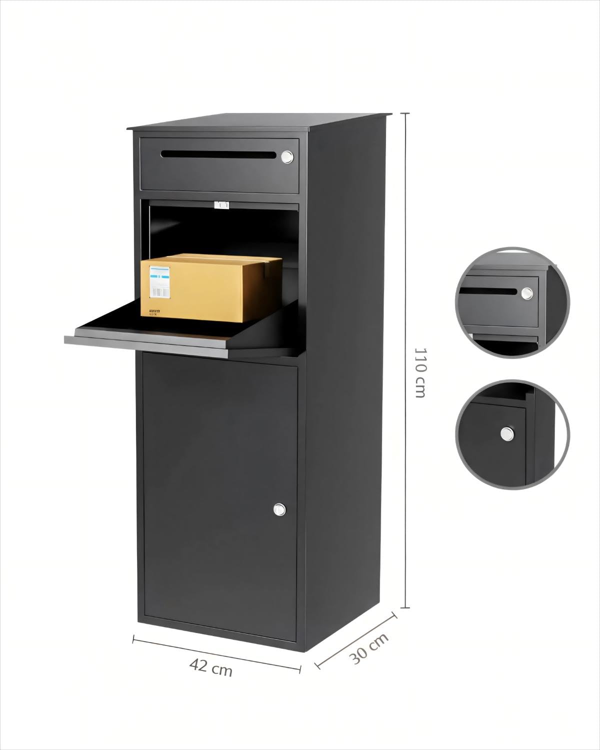 Paketbox, XXL Briefkasten mit Paketfach, Standbriefkasten Abschließbar & Wetterfest, Verzinkter Stahl Postkasten für Pakete, Anthrazit, Sicher draußen für Briefe & Pakete
