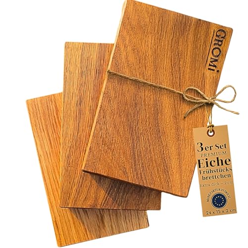Frühstücksbrettchen 3er Set Eiche Holzbrett Küche antibakteriell & langlebig & handgemacht Holzschneidebrett Brettchen | 24×15×2 cm| Gromi