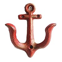 KiaoTime Vintage Rustic Cast Iron Nautical Anchor Design Wall Hooks Coat Hooks Rack, Decorative Wall Mounted Antique Shabby Chic Metal Home Bathroom Towel Coat Hooks Hanger