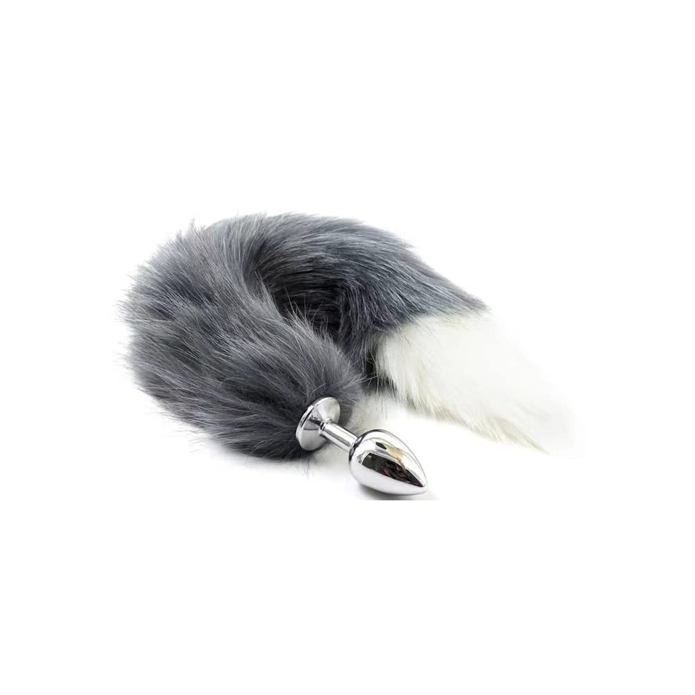 Ooiixx Butt Plug Fox Tail Cosplay Anal Plug Anal Butt Plug Adult Sex Toys for Beginner Women Men Couple (18" Black-1): 18"Gray-White