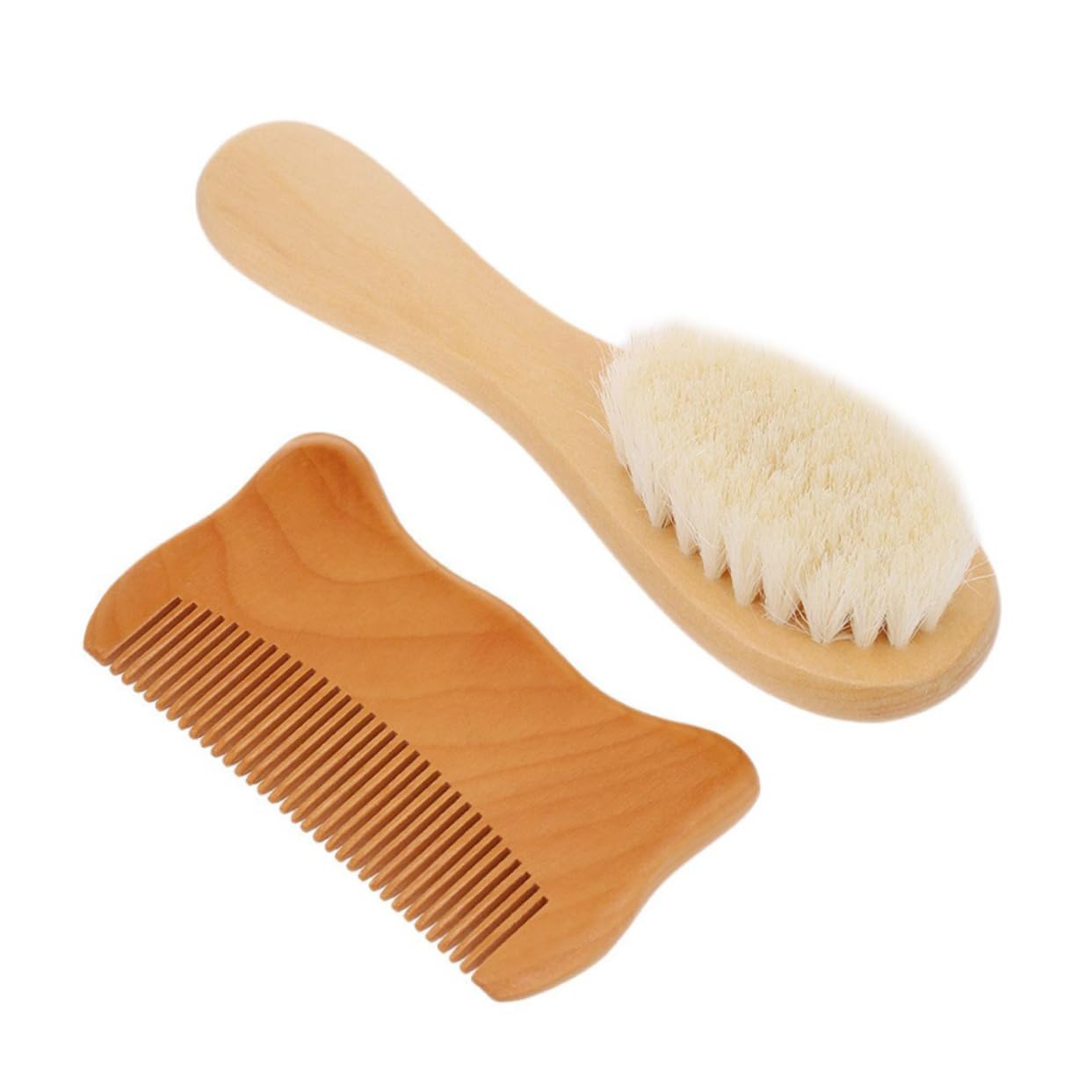 BIUDECO 2-piece Wool Brush Comb Set Detangler Brush for Boys and Girls Bathing Wooden Comb for Hair Care