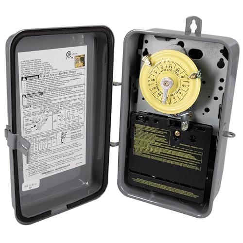 Image of Intermatic T101R 24-Hour Mechanical Timer Switch - 120V SPST, Type 3R Indoor /Outdoor Metal Enclosure, Heavy Duty, Manual Override, 40 Amp - Ideal for Lights, Pumps, Fans, and HVAC Systems