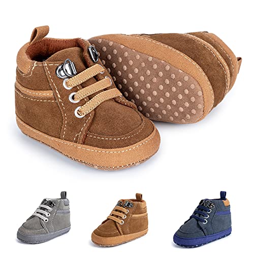 Image of Meckior Toddler Baby Boys Girls High Tops Ankle Sneakers Soft Anti-Slip Sole PU Leather Moccasins Infant Newborn Prewalker First Walking Crib Shoes