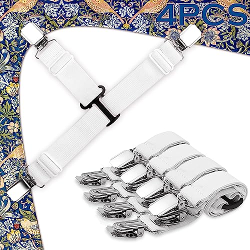 Kimfeng Upgraded Bed Sheet Straps 4 PCS White Fitted Sheet Clips to Keep Sheets in Place Elastic Sheet Suspenders