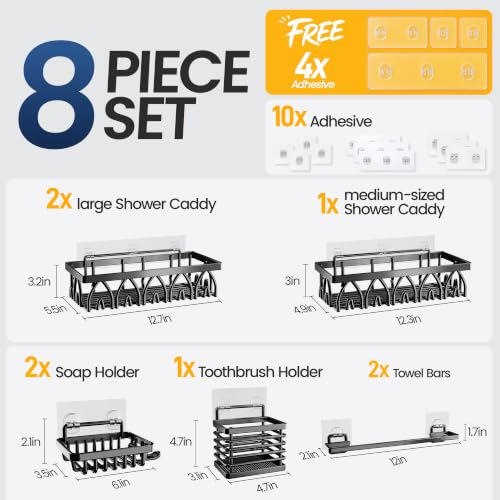 8 Pack Shower Caddy with 2 Towel Bars, Shower Storage Bathroom Organizer - image 6