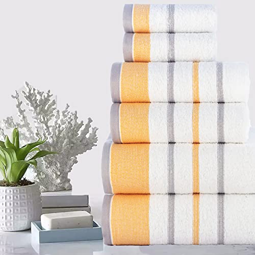 Image of Casa Copenhagen, Germany Design - White Bay Super Soft Collection 100% Cotton 6 Piece Towel Set, Includes 2 Bath Towels 2 Hand Towels 2 Washcloths - Grey & Gold