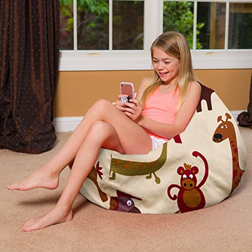 Posh Creations Bean Bag Chair For Kids, Teens, And Adults Includes Removable And Machine Washable Cover, 27In - Medium, Canvas Roses Gray #TOP3