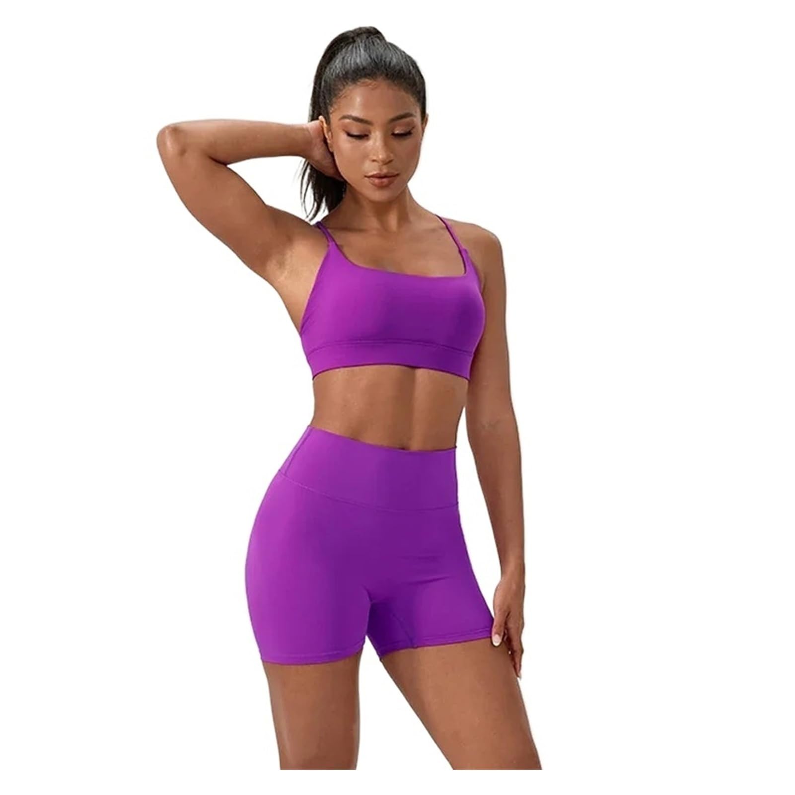 Traje de gimnasio transpirable de secado rápido con pantalones cortos de cintura alta 6