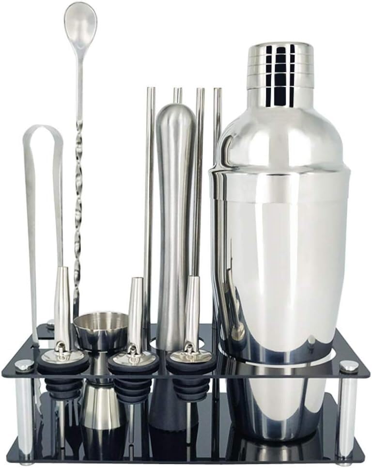 Shaker Cocktail Kit, 13 pièces Ensemble Premium Barware Ensemble Barre en Acier Inoxydable Cocktail Shaker Ensemble Barman Kit Shakers Bar Outils avec Support à vin