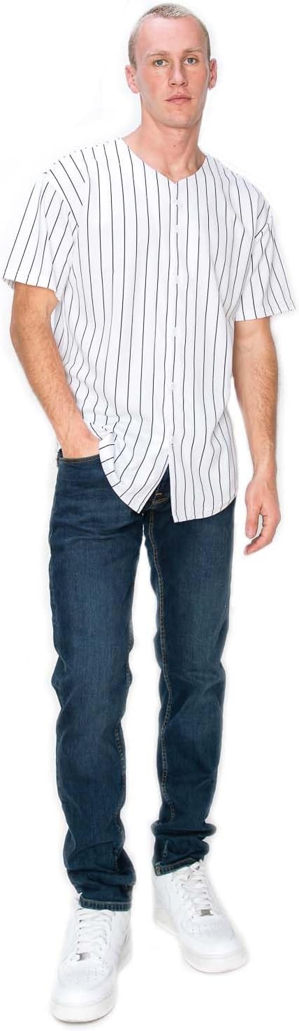 YURO-K Men's White Pinstripe Baseball Jersey/Made in Los Angeles