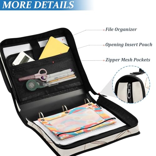 Image of Cherry Pink Bow Cherries Zipper Binder Bag 3 Ring Binder with Shoulder Strap Zip Up 500 Sheets Capacity Multi Pockets for School Office Supplies