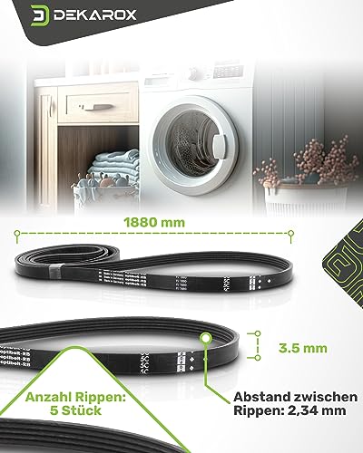 DEKAROX Keilrippenriemen Trommelriemen kompatibel mit Miele 11114230 5689130 1880PJ5 1880 PJ 5 1880 PJ5 für Trockner Waschtrockner Wäschetrockner