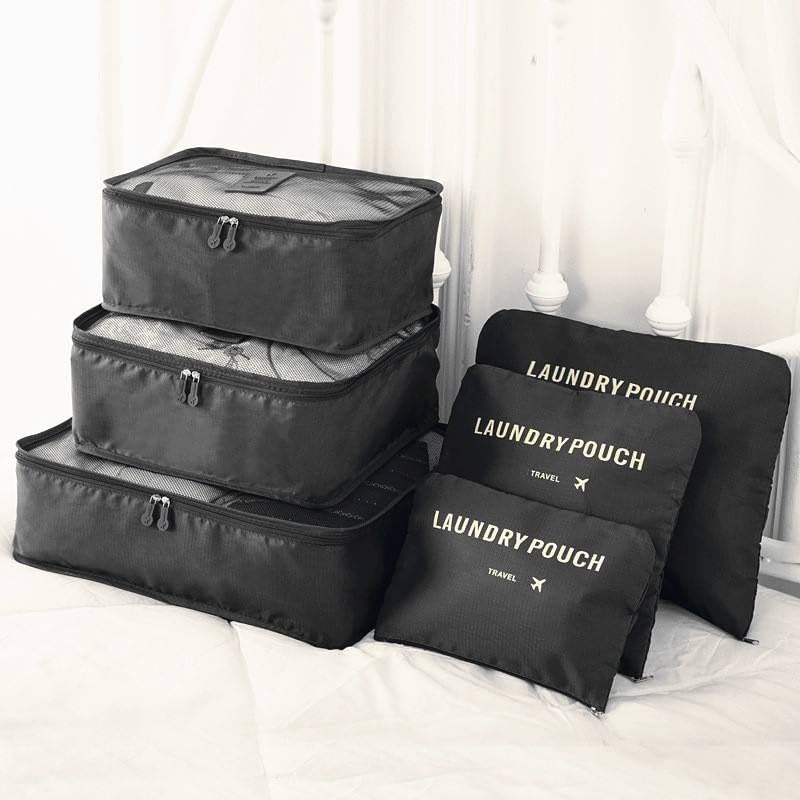 Image of Handcuffs Packing Cubes Travel Pouch Bag Organiser Set of 4 (2 x Large, 2 Medium, and Slim) - Black(Polyester)