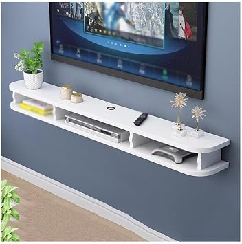 TV Cabinet Multimedia Storage Rack, Living Room Floating TV Stand, Floating Shelf Storage Cabinet Media Cabinet White