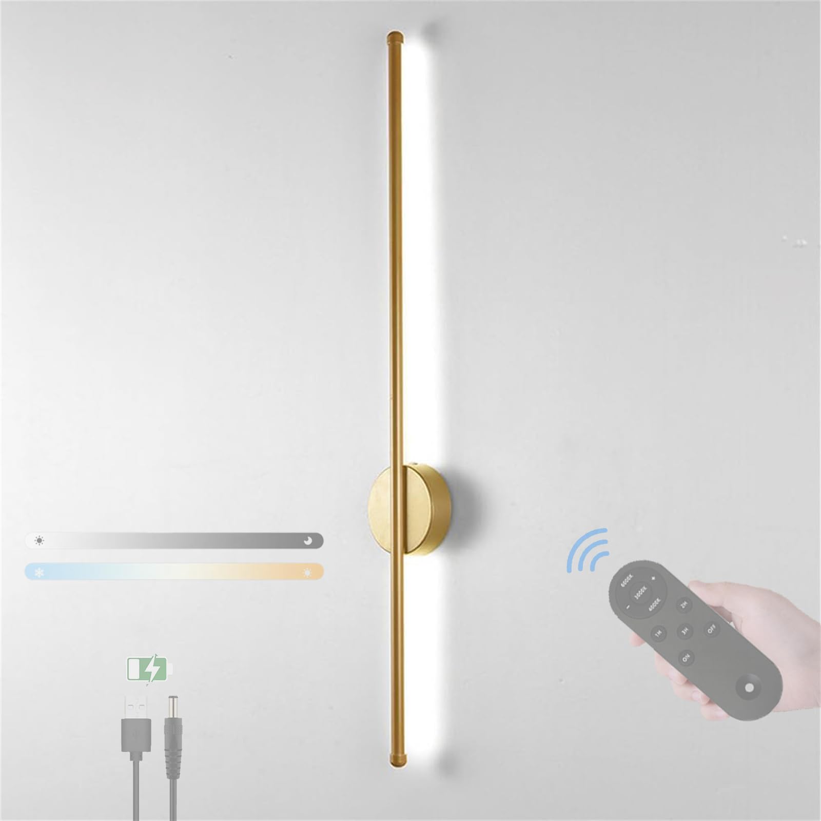 Aplique de pared LED sin cables para interior con batería recargable USB regulable 8