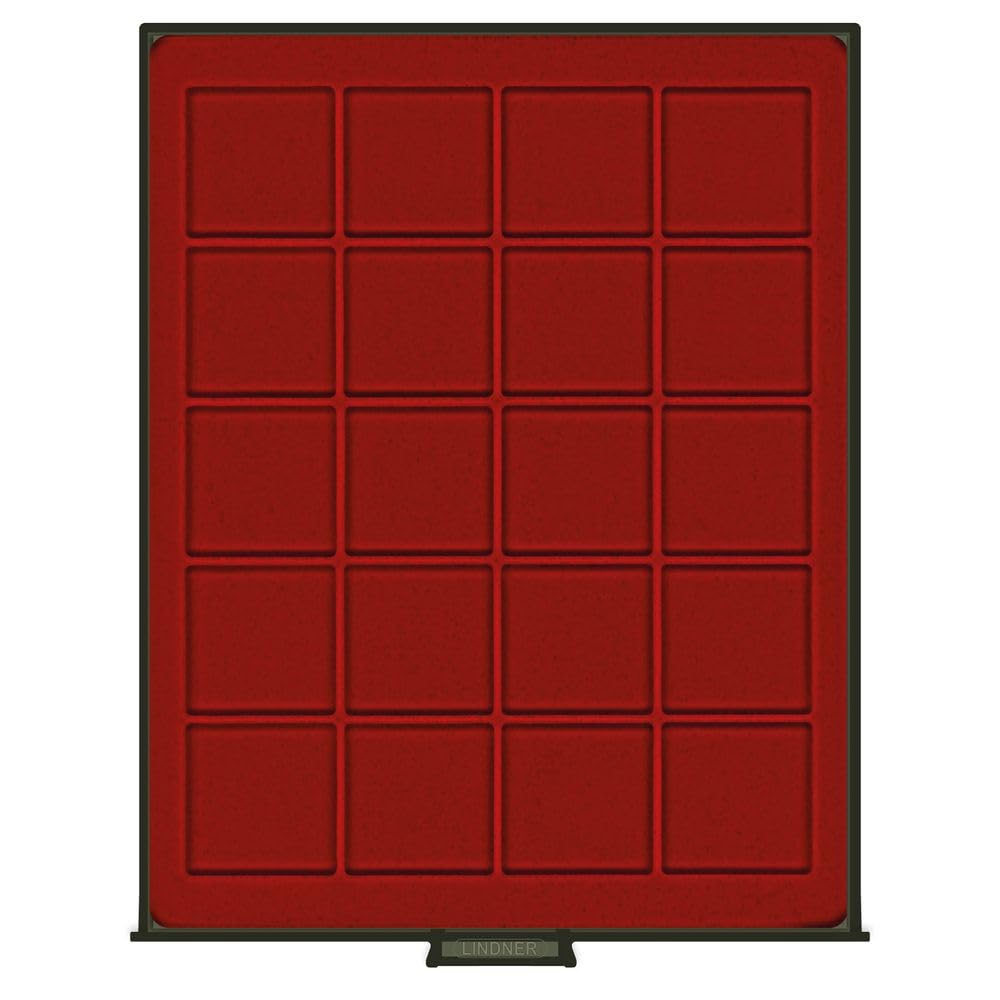 LINDNER Das Original Box Monnaies FUMÉ à 20 alvéoles carrés pour Monnaies/Capsules jusqu'à Ø 47 mm