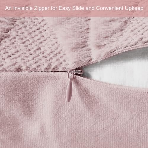 Volcanics Pack of 2 Faux Wool Throw Pillow Covers 20x20 Inches Decorative Farmhouse Velvet Couch Pillow Case Soft Plush Square Boho Cushion Pillowcase, Pink