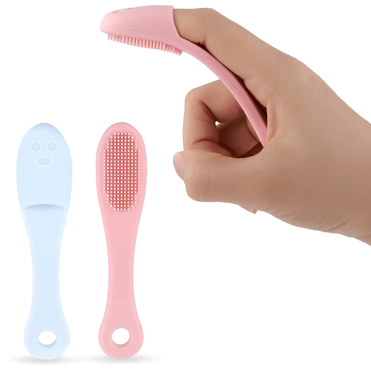 AURA Silicone Face Scrubber Set, Pink and Blue, 2-Piece Facial Cleansing Brush with Finger Scrubber for Blackhead Removal-picture-10