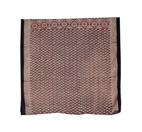 Image of Ethnics of Kutch Womenss Ajrakh Modal Silk Natural Dye Hand Block Print Saree with Blouse Piece - 5.5 Mtr Length