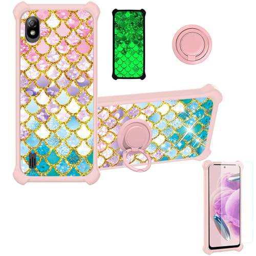 Boost Bounce 4G Case Compatible with Boost Bounce 4G Phone Case SL201D Case Cover [with Tempered Glass Screen Protector][Hard PC + Soft Silicone][Ring Support] [Gold Glitter+Luminous] JSF-YL