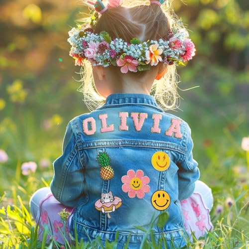 Custom Kids Denim Patch Jacket with Personalized Name and Tags - Premium Cotton Jean Jacket for Boys and Girls Aged 1-82