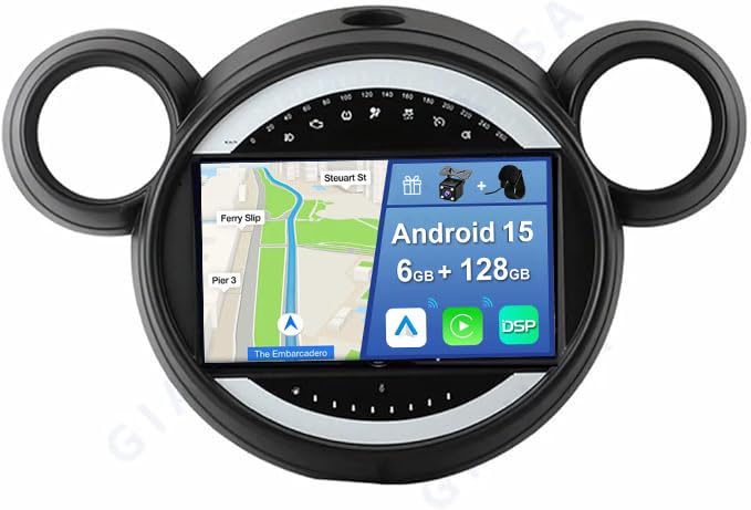YUNTX [6GB+128GB] Android 15 Autoradio para BMW Mini R56 Cooper、Cooper D、Cooper SD、Cooper S John Cooper Works One、One D con CarPlay/Android Auto/DSP/GPS/Bluetooth 5.0 IPS 9“ Touch Screen CAM+Mic