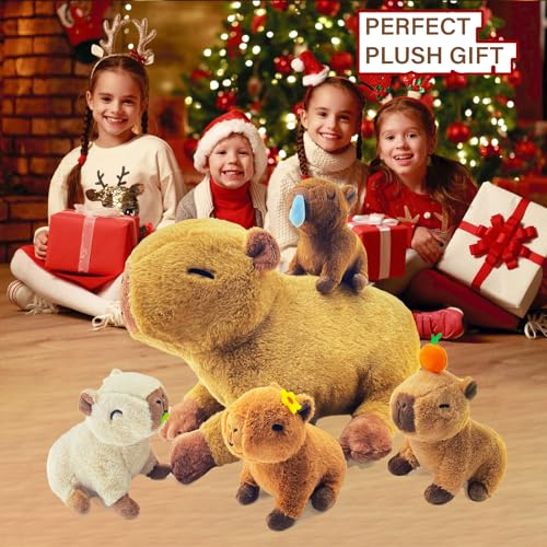 Image of Capybara Plush,Cute Capybara Mommy Stuffed Animal with 4 Baby Capybara Plushies in Tummy,Kawaii Capybara Plush Toy Gift for Kids Girls Boys