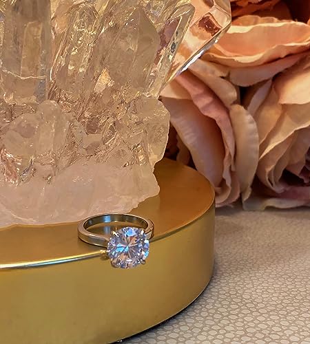 IVY & BAUBLE 5CT Solitaire CZ Engagement Ring – White Gold Plated Luxury Simulated Diamond Bridal Wedding Promise Ring for Women, Size 5-103