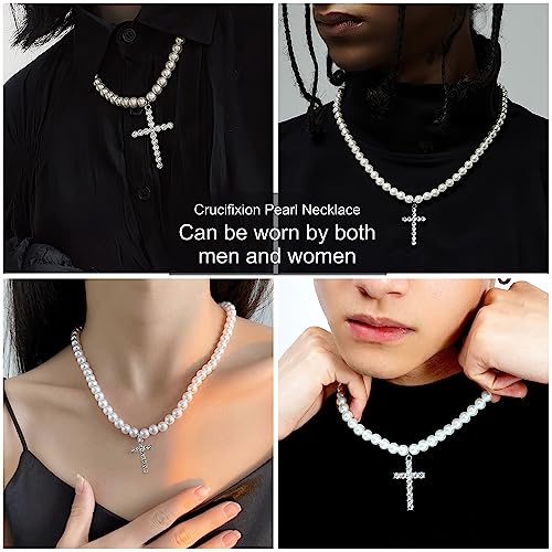 Cross pearl necklace for men pearl necklaces for women 8mm Faux Pearl Necklace Can be worn by both men and women Fashion Accessories is Perfect for any Occasion2